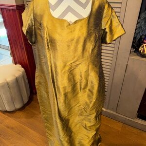 Gold Metallic Short-Sleeve Maxi Dress